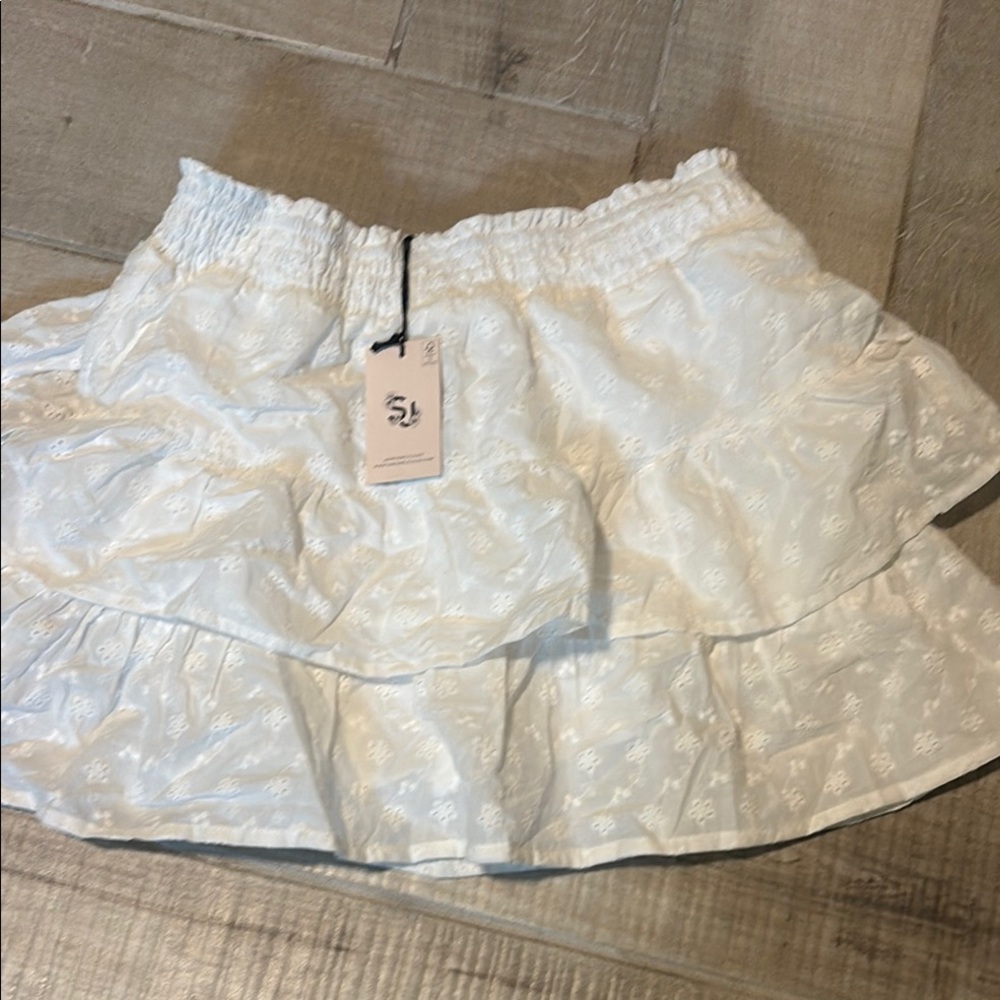 Tiered Eyelet Mini Skirt - White